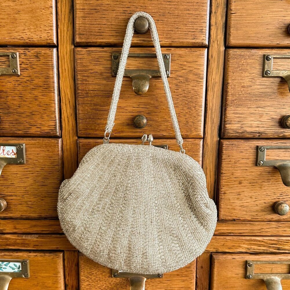 Vintage Metallic Glass Beads Clutch Purse